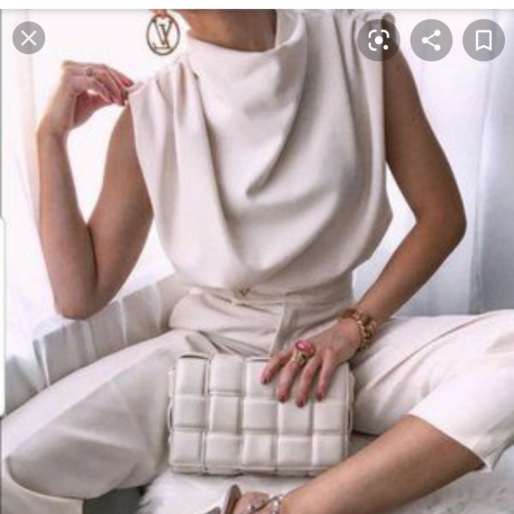 Last one Zara beige pleated high neck shirt top